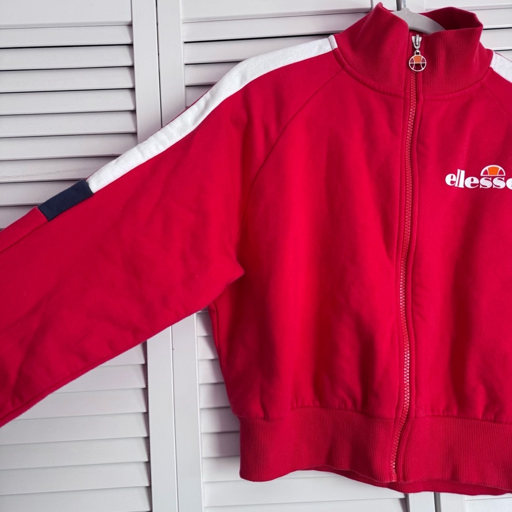 Ellesse Alagna Track Jacket Zip Up Crop Sweatshirt Red 90's Inspired Medium - Picture 4 of 10
